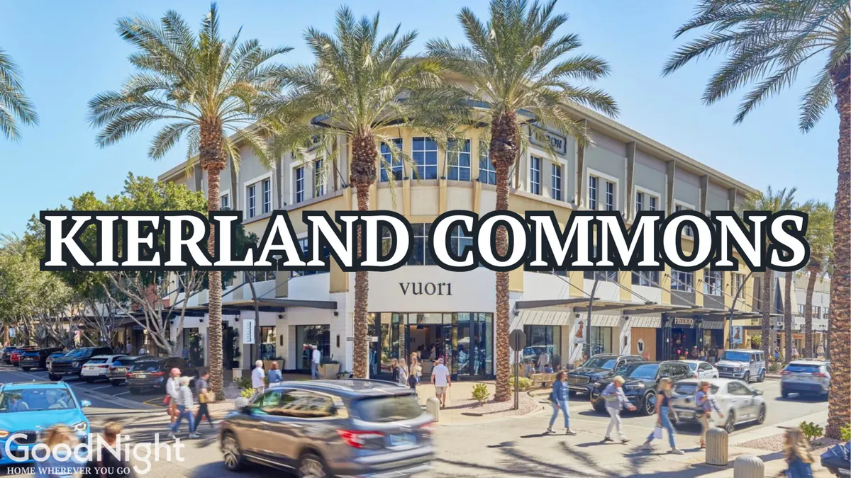 A bustling street scene with palm trees, contemporary storefronts, and people strolling and shopping. Cars move along the avenue, adding to the sense of activity and accessibility. The environment feels modern, energetic, and distinctly Scottsdale.